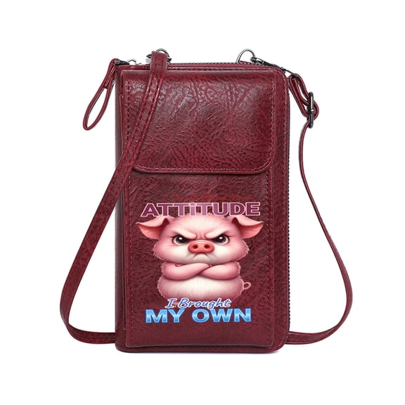 OIDERY RFID Blocking Zipper Phone Wallet Personalized Crossbody Wallets Defiance Cartoon Pig Sarcastic Tone Suitable for Daily Gifting Personalized Gifts for Girlfriend Friends