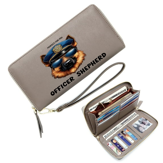 OIDERY Wallet for Women Credit Card Holder for Women Police Hat Reflective Sunglasses German Shepherd Suitable for Women and Men Snap Button Wallet