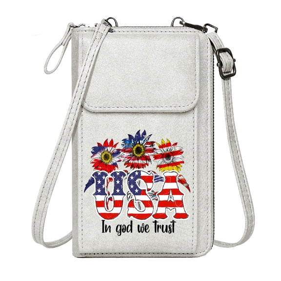 OIDERY Women ID Credit Card Case Customized Phone Bags stylized flowers USA American flag Elegant Gift for Mother's Day Adjustable Strap