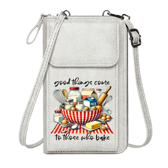 OIDERY Women Leather Crossbody Purse RFID Blocking Zipper Phone Wallet Preparation Baking Utensils Baking Ingredients Adjustable Strap Leather Purse for Lover