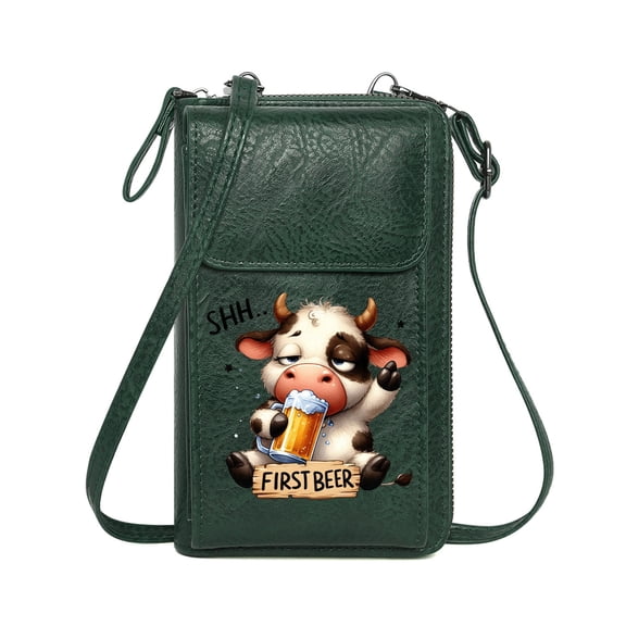 OIDERY Women ID Credit Card Case Personalized Small Bags with Pocket Cartoon Cow Beer Mug Whimsical Humor for Valentine's Day Birthday Gifts Suitable for Daily Gifting
