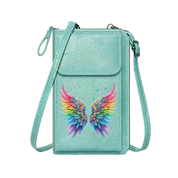 OIDERY Women's Clutch Purse Bags with Card Slots Vibrant Wings Sparkling Gems Fantastical Artwork Leather Purse for Lover Suitable for Everyday Use