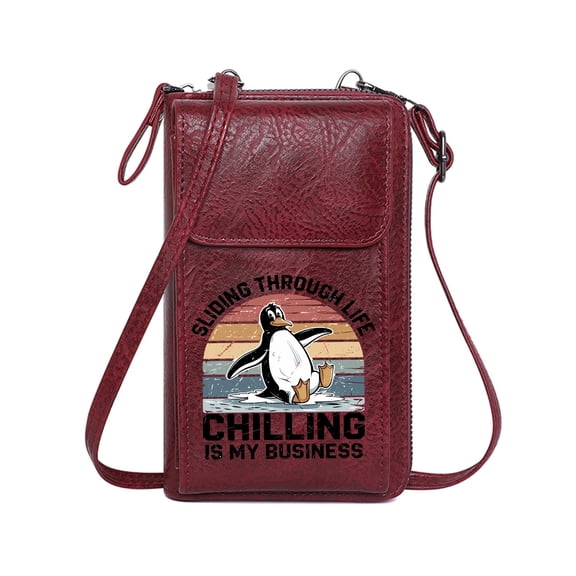 OIDERY Women's Clutch Purse Lightweight Women's Shoulder Bag Stylized Sunset Retro Design Cartoon Penguin Christmas Holiday Present for Valentine's Day Birthday Gifts