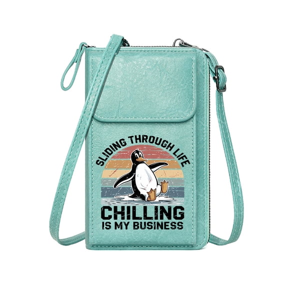 OIDERY Women's Clutch Purse Lightweight Women's Shoulder Bag Stylized Sunset Retro Design Cartoon Penguin Christmas Holiday Present for Valentine's Day Birthday Gifts