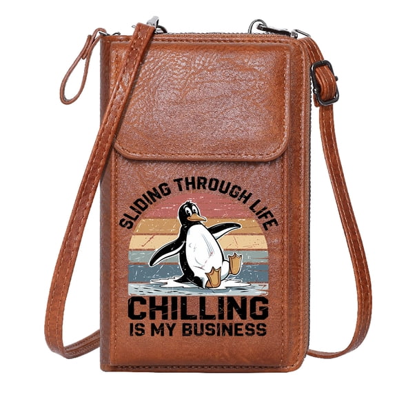 OIDERY Women's Clutch Purse Lightweight Women's Shoulder Bag Stylized Sunset Retro Design Cartoon Penguin Christmas Holiday Present for Valentine's Day Birthday Gifts