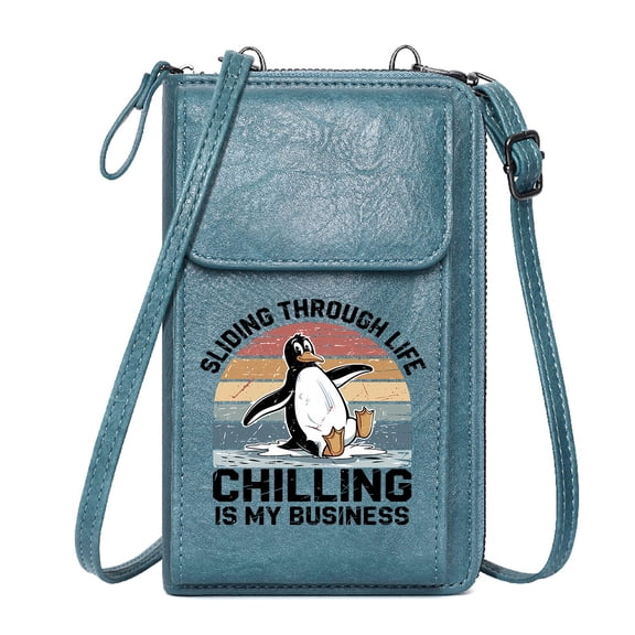 OIDERY Women's Clutch Purse Lightweight Women's Shoulder Bag Stylized Sunset Retro Design Cartoon Penguin Christmas Holiday Present for Valentine's Day Birthday Gifts