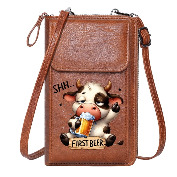 OIDERY Women ID Credit Card Case Personalized Small Bags with Pocket Cartoon Cow Beer Mug Whimsical Humor for Valentine's Day Birthday Gifts Suitable for Daily Gifting