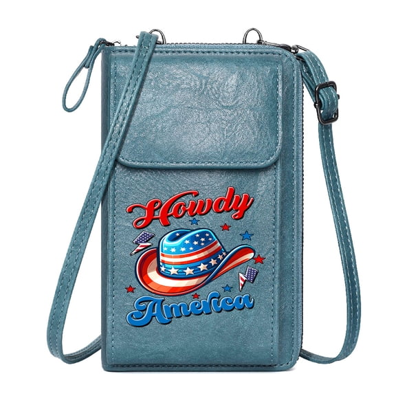 OIDERY Women’s RFID Clutch Purse Ladies Cell Phone Purse American Patriotism Howdy America Cowboy Hat Suitable for Everyday Use for Valentine's Day Birthday Gifts