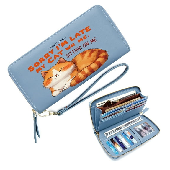 OIDERY Zipper Pocket Wallet for Women Wallet with Wrist Strap for Women Sitting On Me Humorous Cat Durable & Stylish Accessory Everyday Wallet