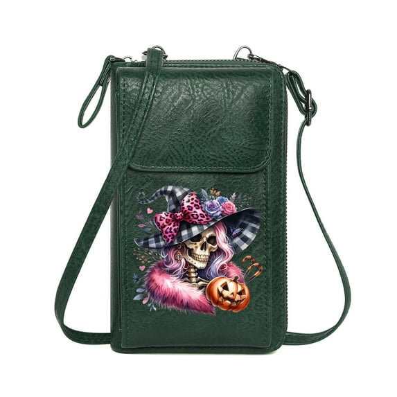 OIDERY Zipper Womens Wallet RFID Blocking Zipper Phone Wallet Halloween Pumpkin Ghost Bat Haunted Cemetery Witch Skeleton Christmas Holiday Present Travel Rfid Safe