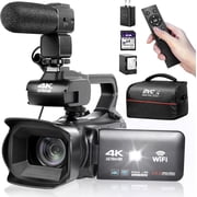 OIEXI 4k Video Camera Camcorder with 18X Digital Zoom,64MP Vlogging Camera for YouTube,4.0-inch Rotating Touchscreen,64GB SD Card,Microphone,Remote Control,Durable BatteryBlack