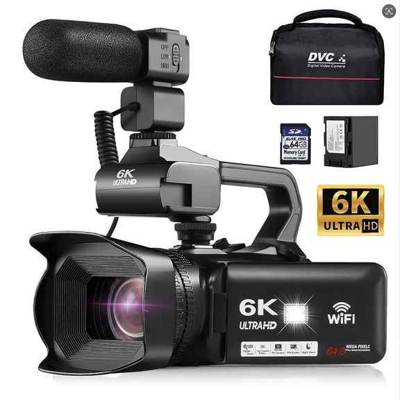 OIEXI 6K Camcorder Video Camera 64MP IR Night Vision Vlogging Camera for YouTube 18X Digital Zoom 4.0 Inch Touch Screen Video Camera with WiFi, Microphone, Remote Control, 64GB SD Card,Stabilizer