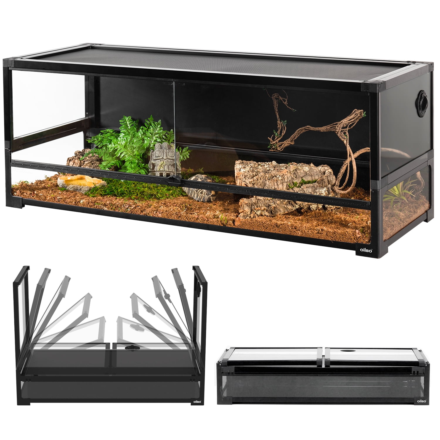OIIBO 67 Gallon Large Glass Reptile Terrarium 48" x 18" x 18", Easy