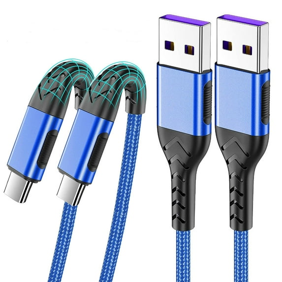 OIITH 2 Pack Fast Charge Type-C Charger for Android Phone Pad Laptop-Blue 10 ft