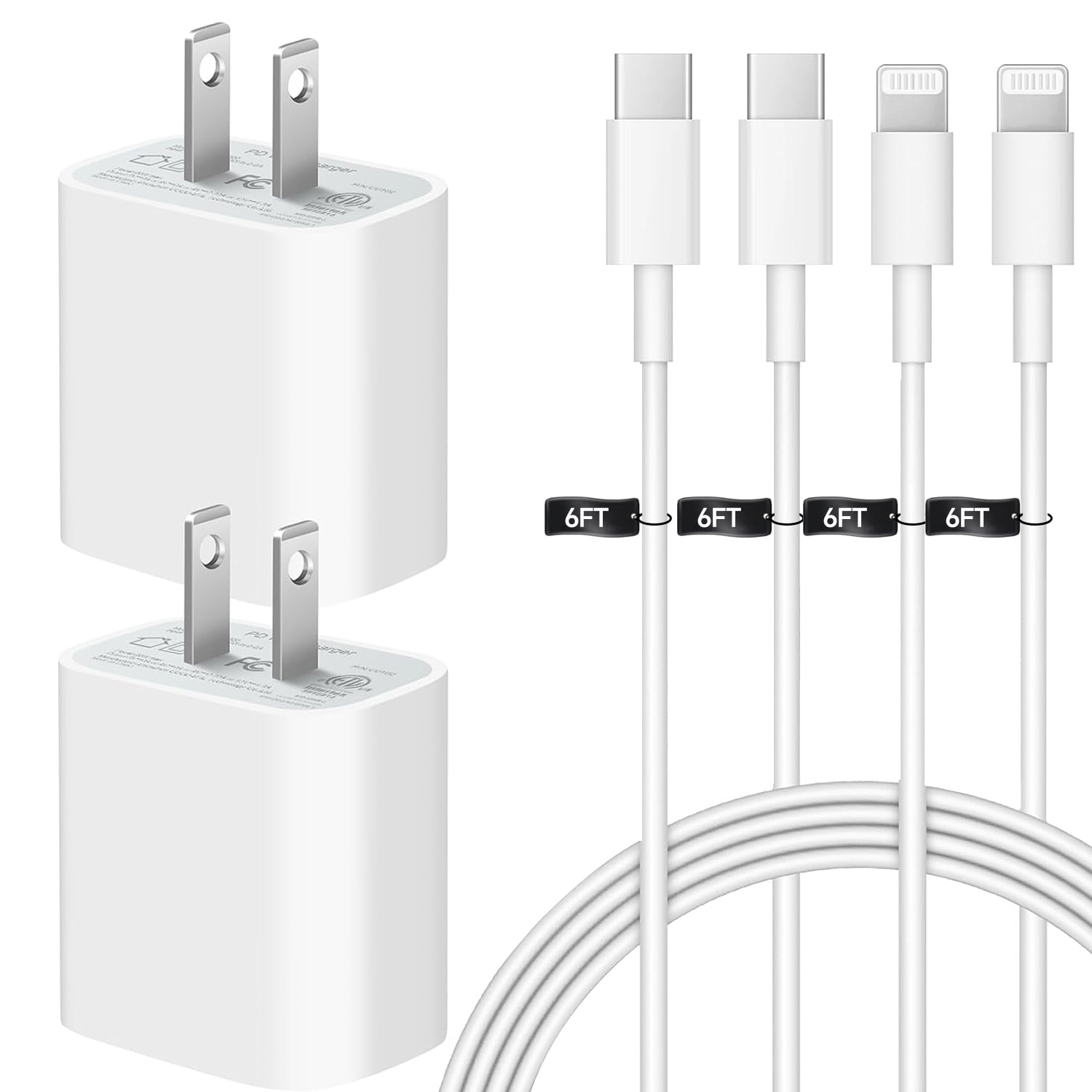 OIITH 2 Pack Fast Charger iphone 6ft, 20W PD Wall Charger Fast Charging Cable for iPhone 14/iPhone 13/12/11, iPad White