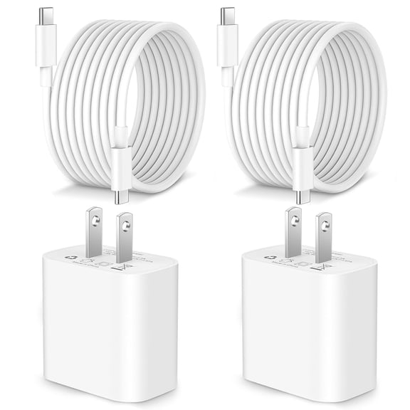 OIITH 20W White USB C Charger Adapter with Type C Charging Cable 6ft for iphone 15/15 Plus/15 Pro, Max, Galaxy, 2 Pack