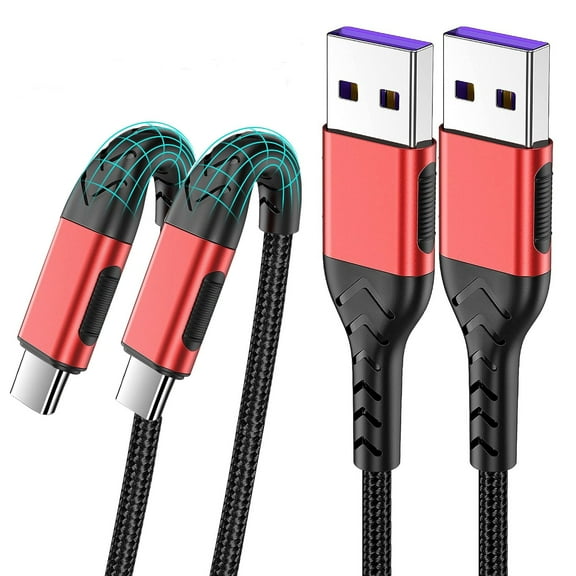 OIITH 2Pack Fast Type-C Charging Cord Cable for Android Phone Pad Laptop,Premium Nylon Braided USB Cable-Red