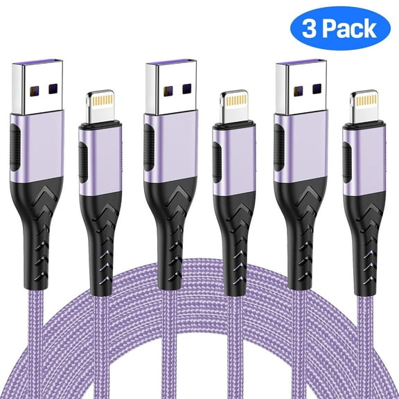 OIITH 3 Pack i-phone Charger 10ft Cord Braided, Fast Charging Cable for i.Phone , i.Pad - Purple