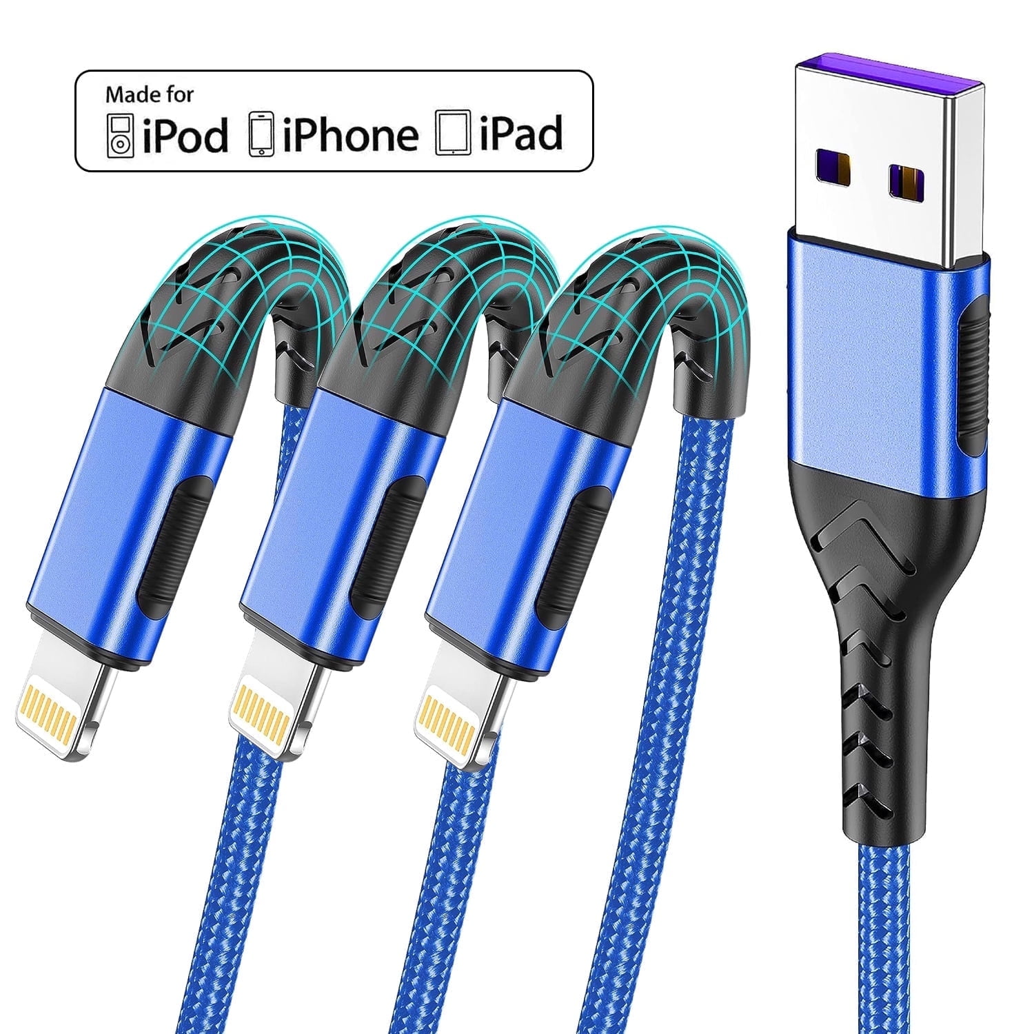 OIITH 3Pack [Apple Mfi Certified] iphone Charger 10ft Cord Lightning
