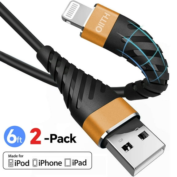OIITH 6ft Fast 2.4A iPhone USB Cord Compatible with iPhone13/12/11/XS/Max/XR/X/8/8P/7P/6/iPad-Orange