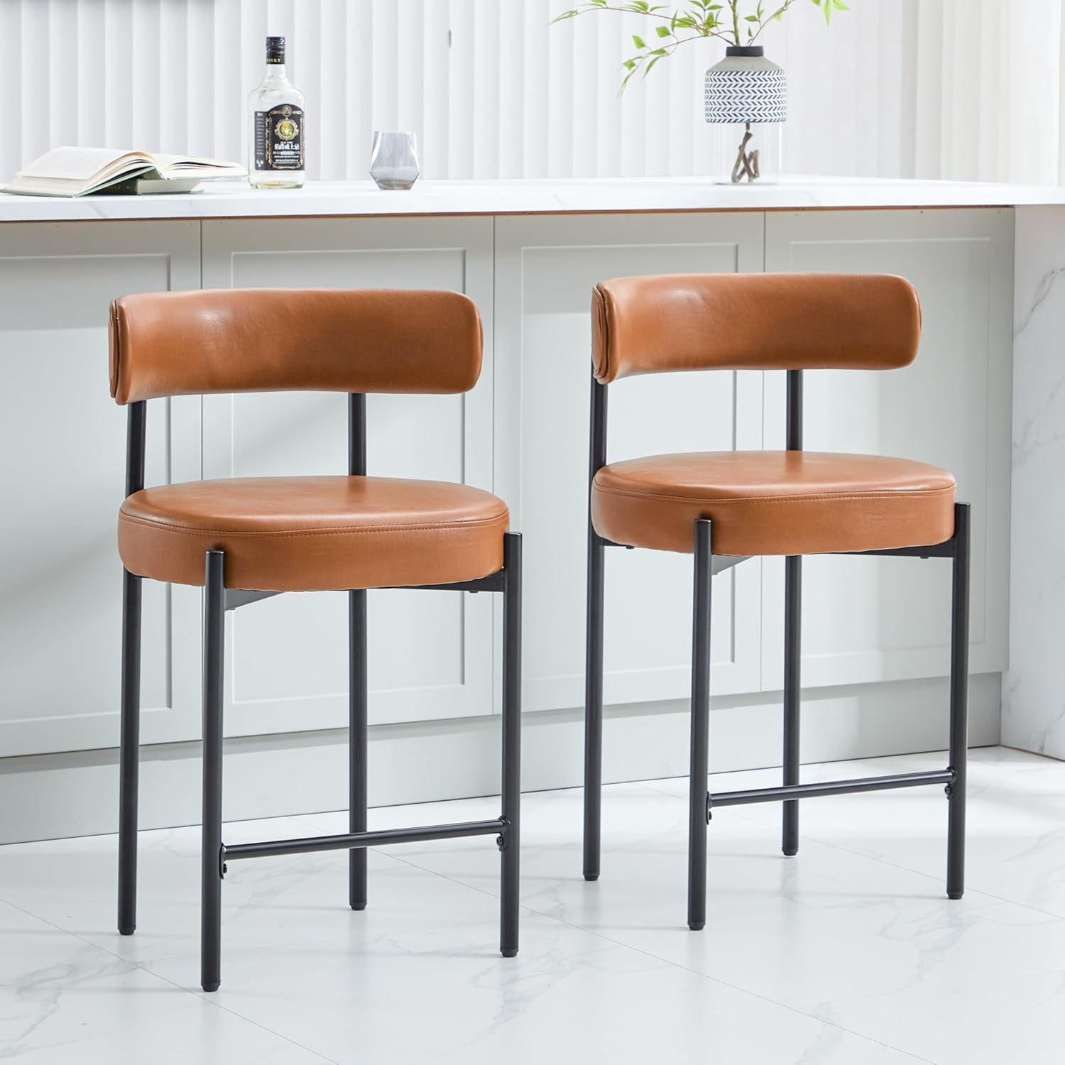 OIKMOINB 24'' Boucle Counter Stools Black Bar Stools with Backs Counter ...