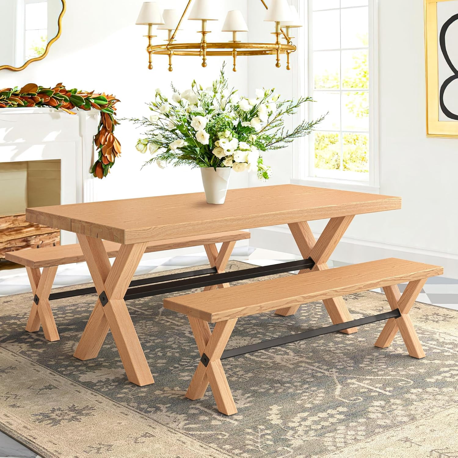 OIKMOINB 47 inch Dining Bench with Solid Wood Farmhouse Kitchen Bench ...