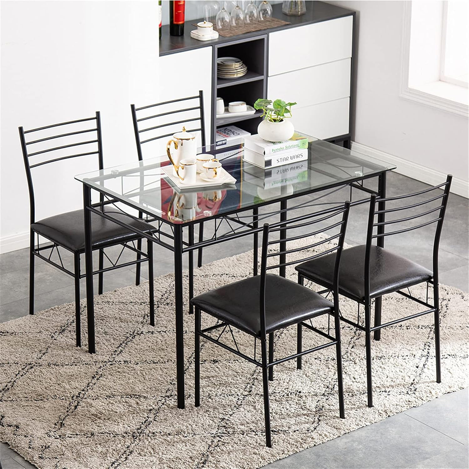 OIKMOINB Dining Table Set for 4 Small Tempered Glass Dining Room Table Set Kitchen Table and ...