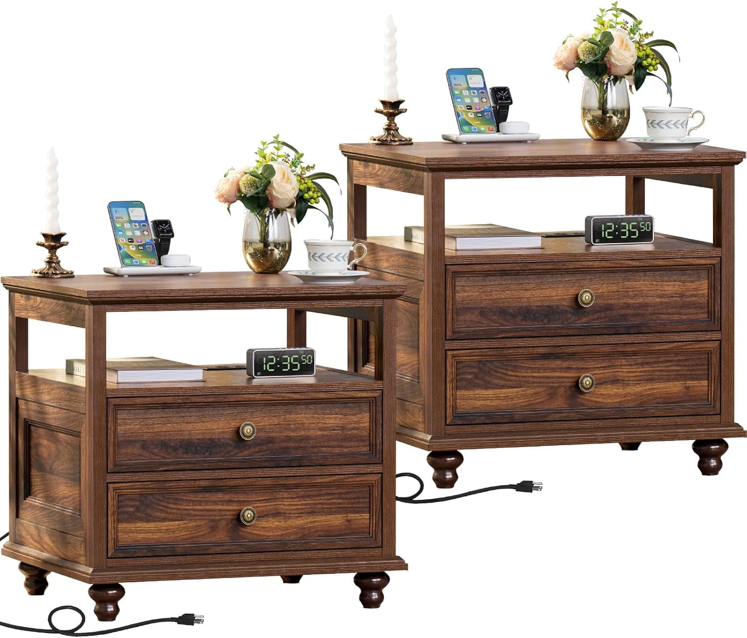 OIKMOINB Farmhouse Nightstand with Charging Station 24