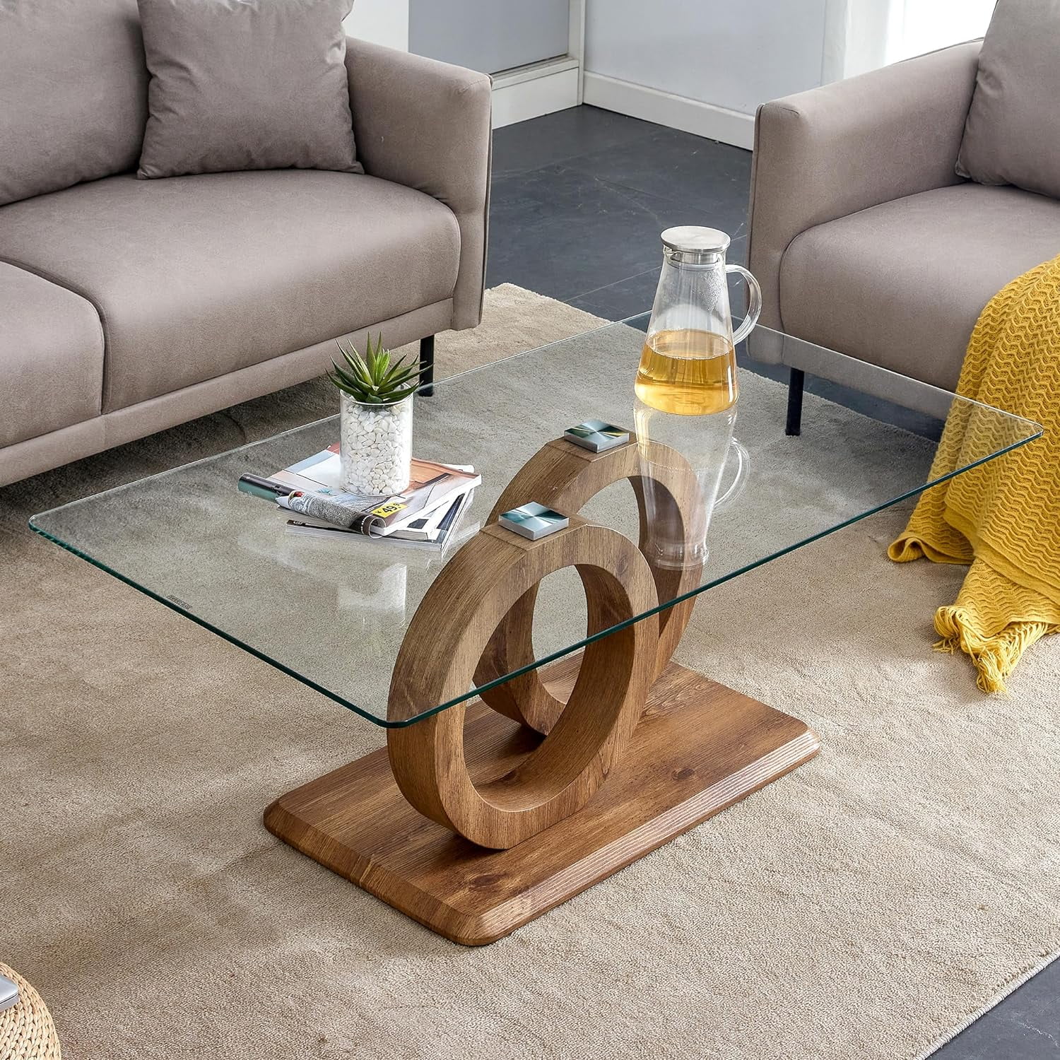OIKMOINB Glass Coffee Table for Living Room Modern Tempered Glass