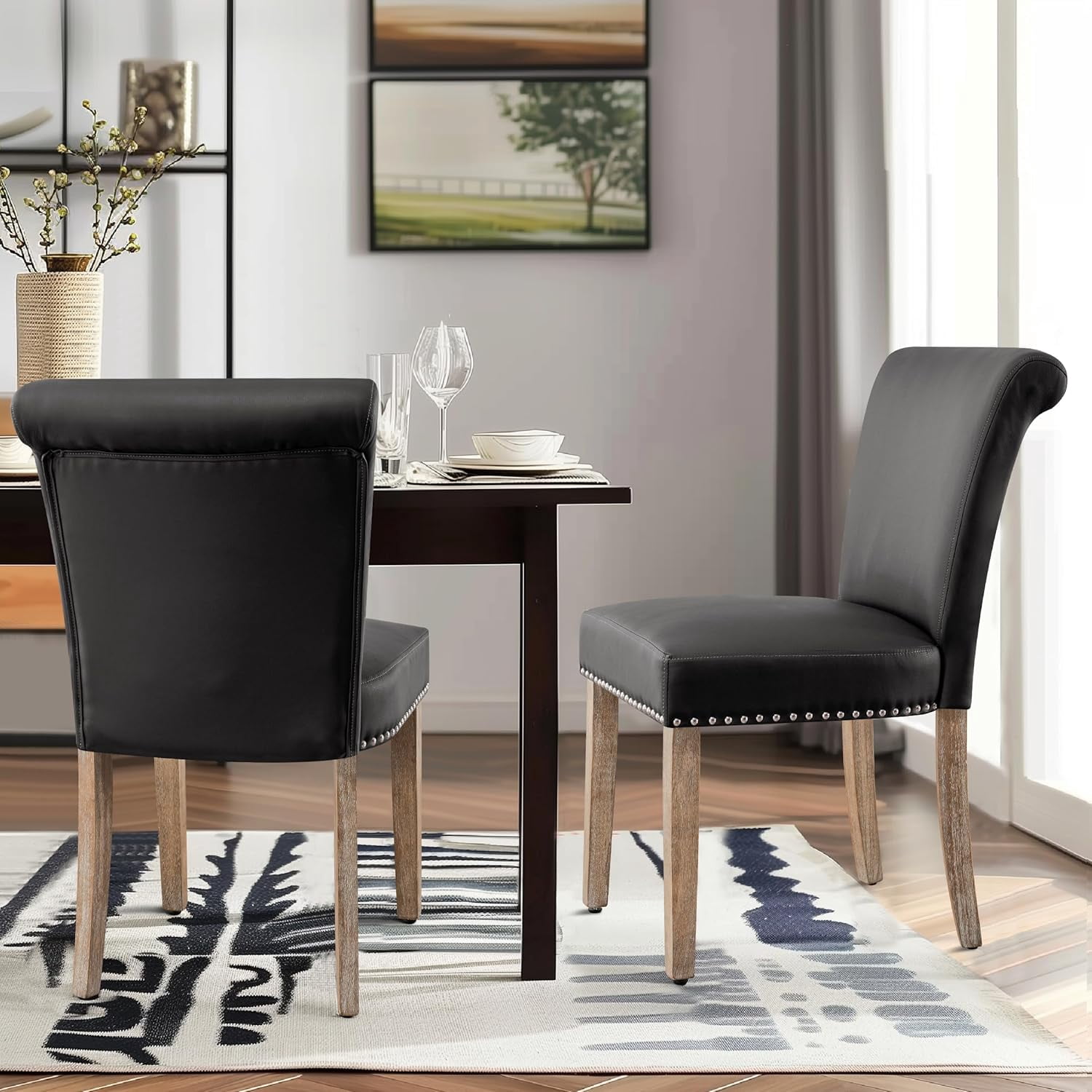 OIKMOINB Leather Chair Set of 2 Accent Lounge Chair Mid Century Modern ...