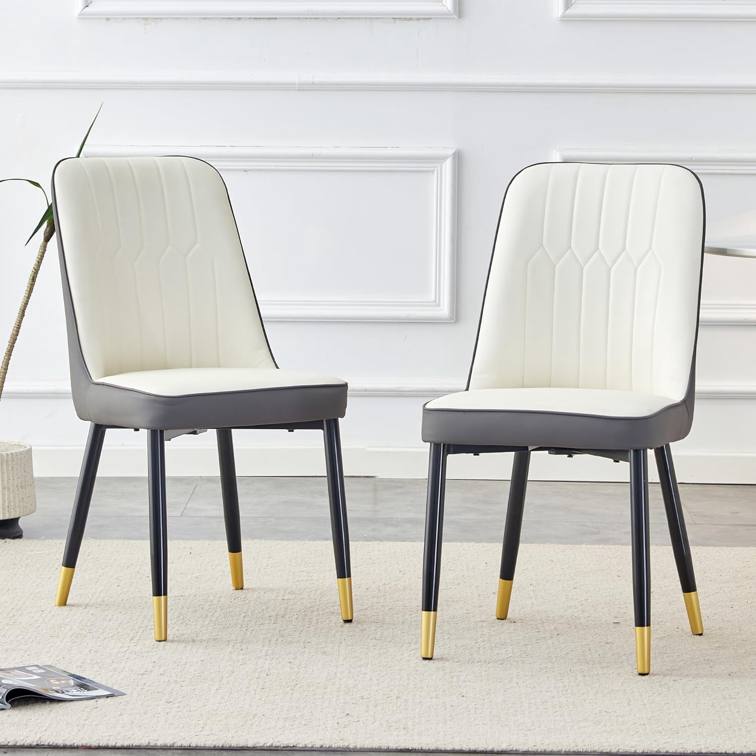 OIKMOINB Modern Dining Chair Set of 2 Black Kitchen Chairs Set PU ...