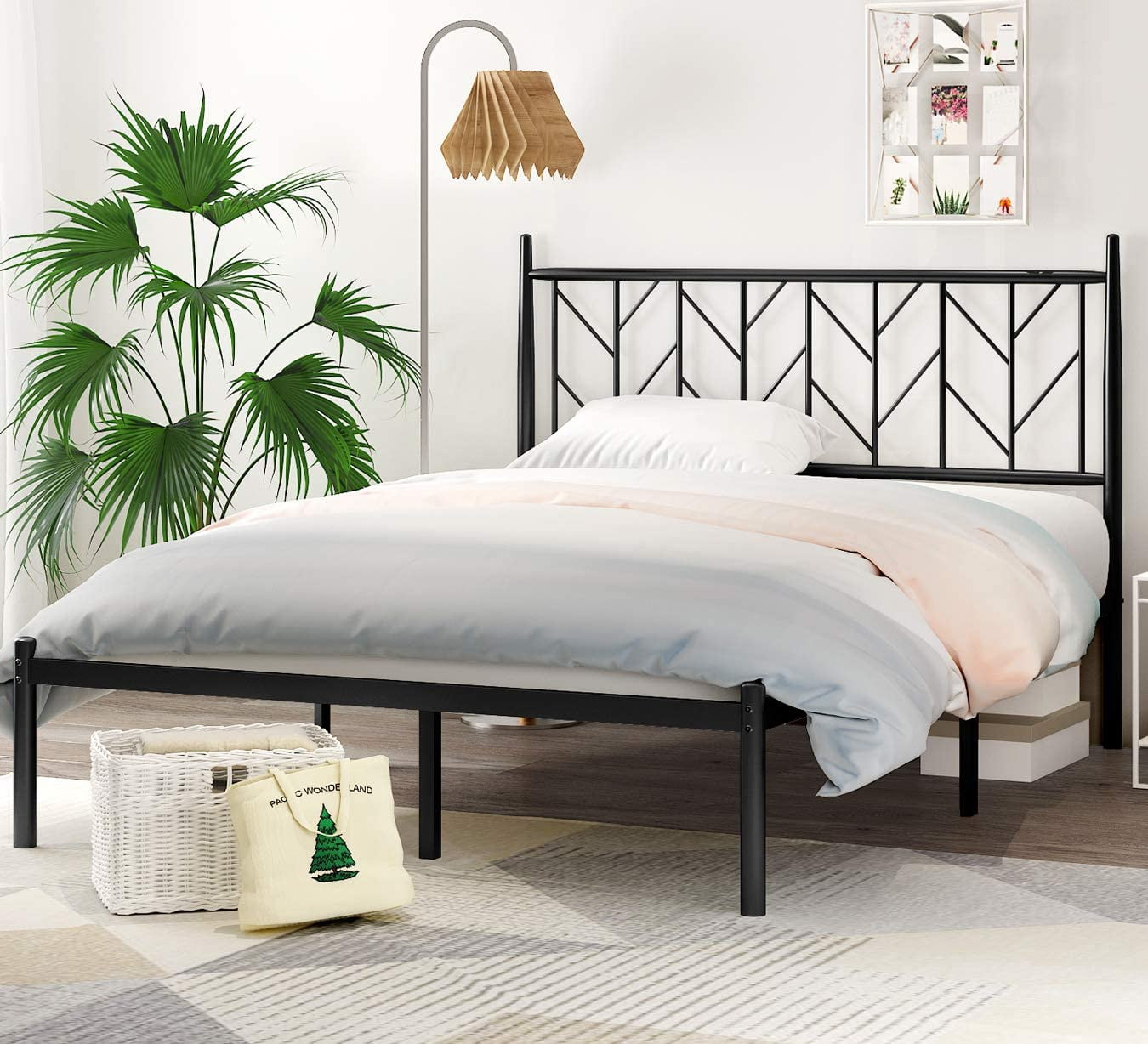OIKMOINB Queen Metal Bed Frame with Vintage Headboard Heavy Duty ...