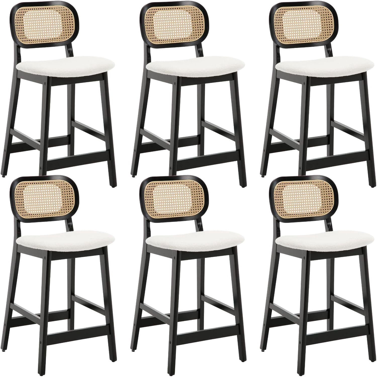 OIKMOINB Rattan Counter Stools Set of 2 Faux Leather Bar Stools Wooden ...