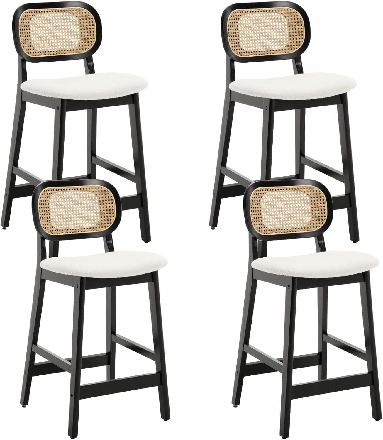 OIKMOINB Rattan Counter Stools Set of 2 Faux Leather Bar Stools Wooden ...
