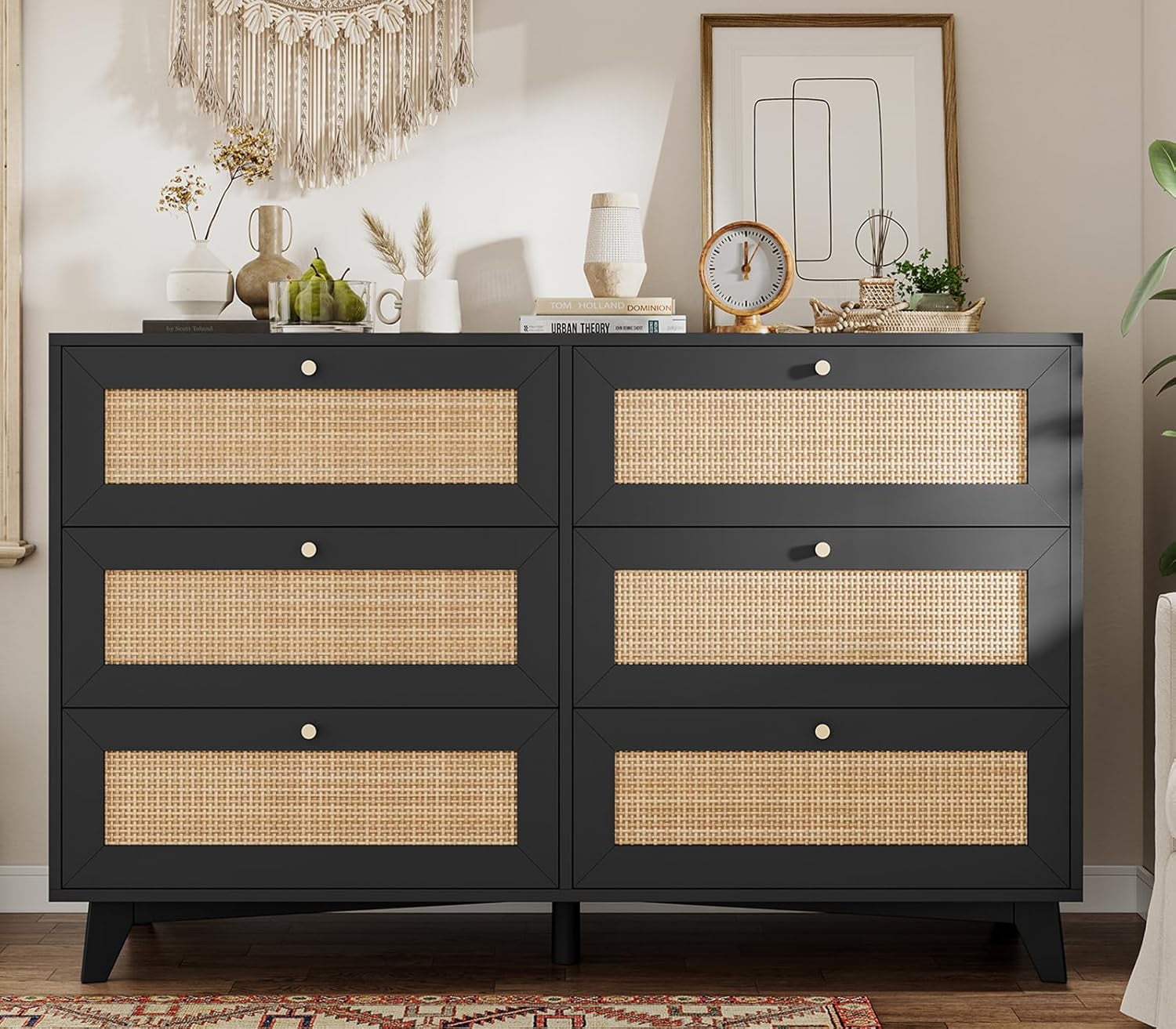 OIKMOINB Rattan Dresser for Bedroom 5 Drawer Dresser with Natural ...