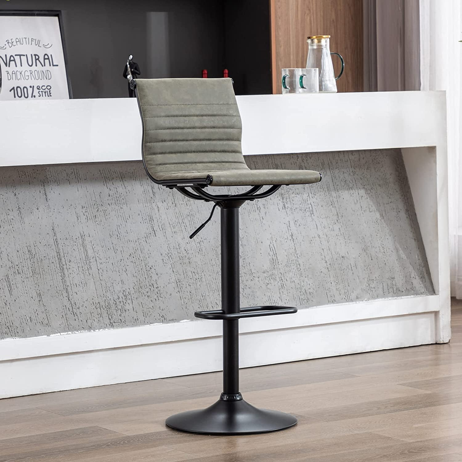 OIKMOINB Swivel Bar Stools with Back Faux Leather Counter Height Bar Chairs Modern Adjustable ...
