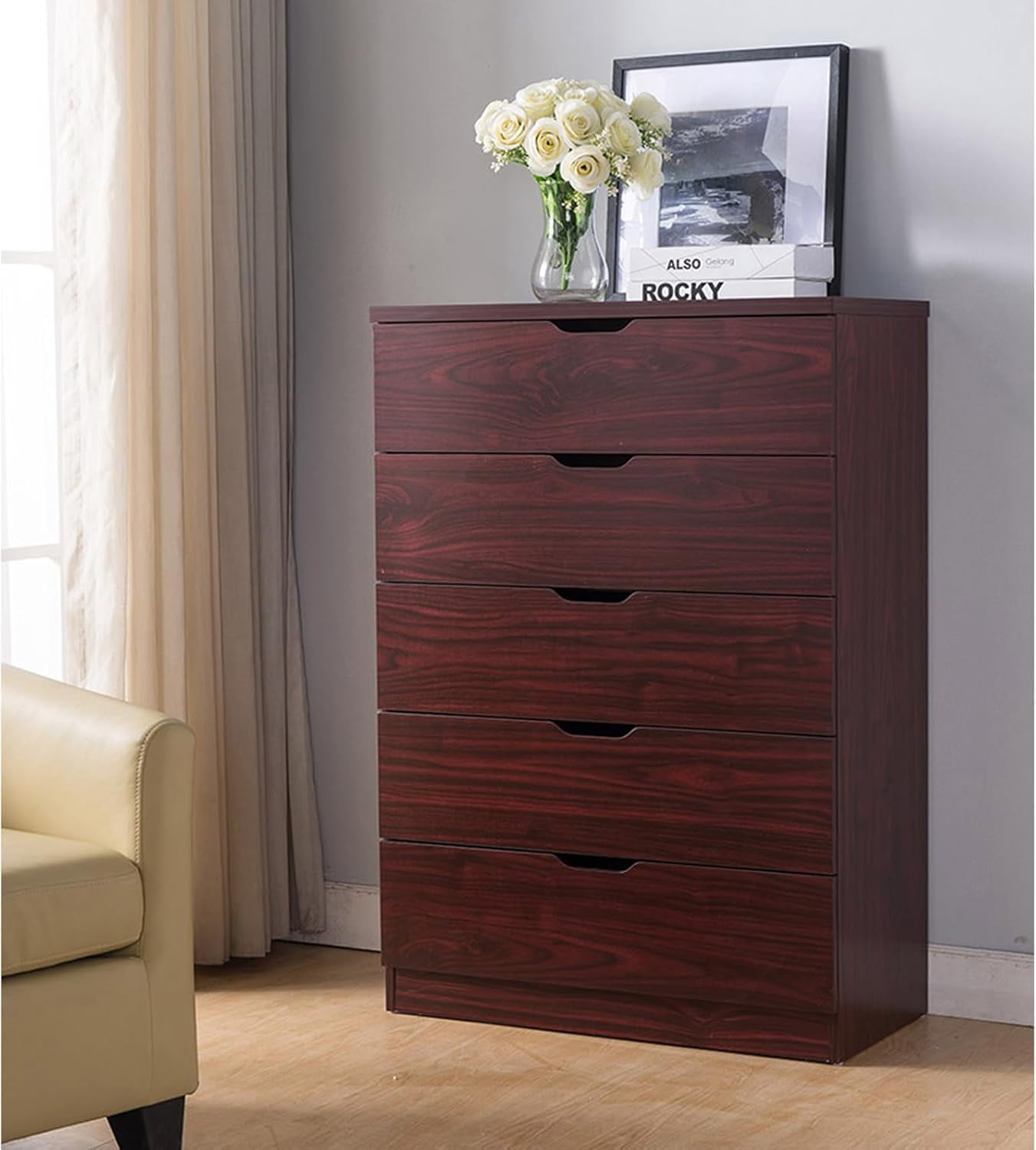 OIKMOINB Tall Dressers for Bedroom 5 Drawer Dresser Black Dresser and