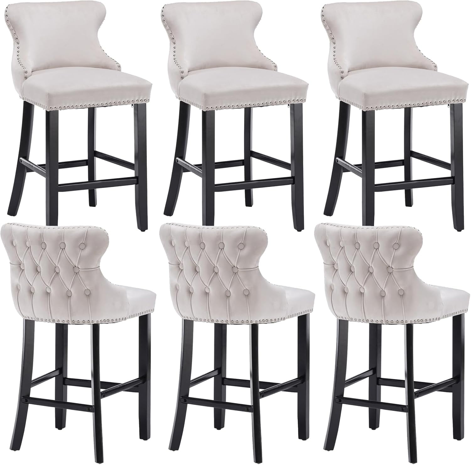 OIKMOINB Velvet Wingback Bar Stools Set of 2 Upholstered Button Tufted ...