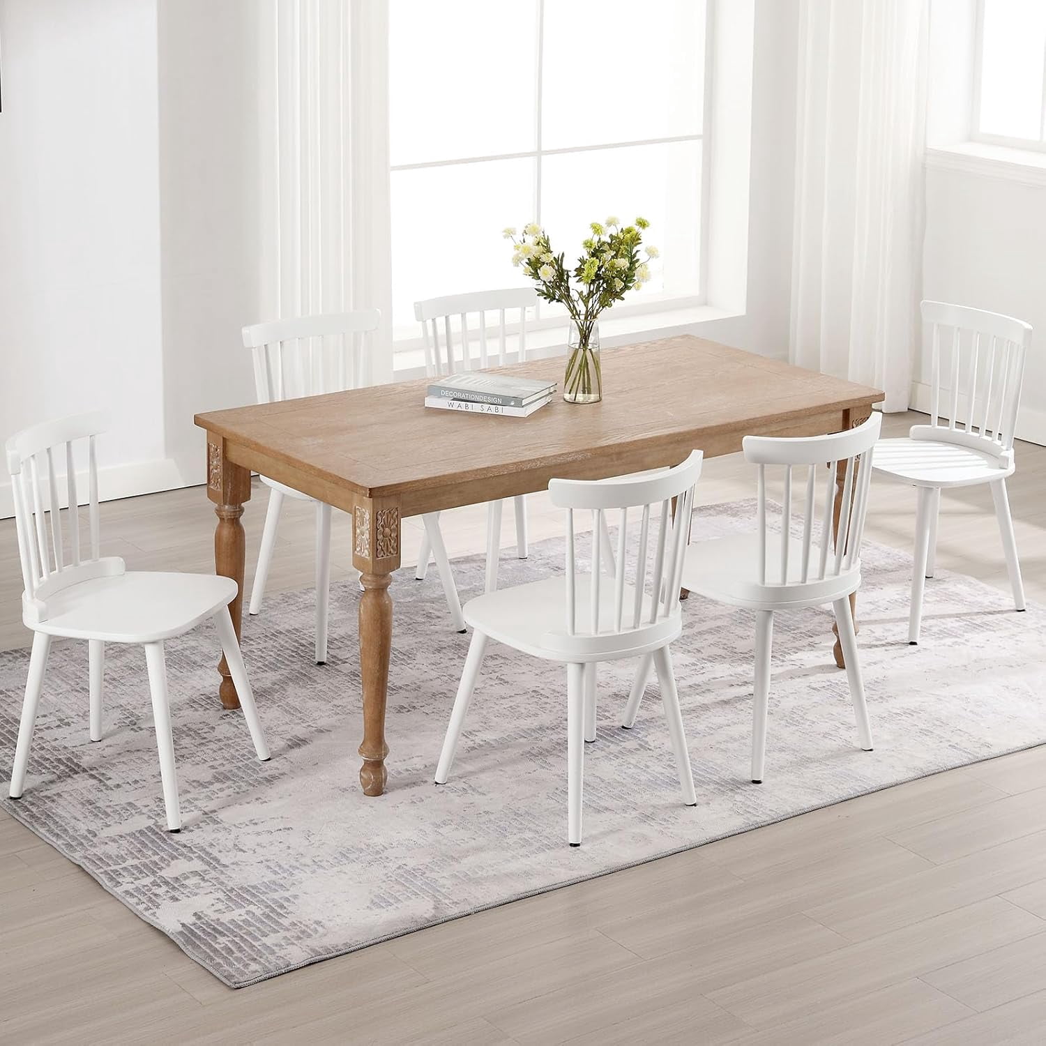 OIKMOINB White Dining Chairs Set of 2 Windsor Chairs Farmhouse Spindle ...