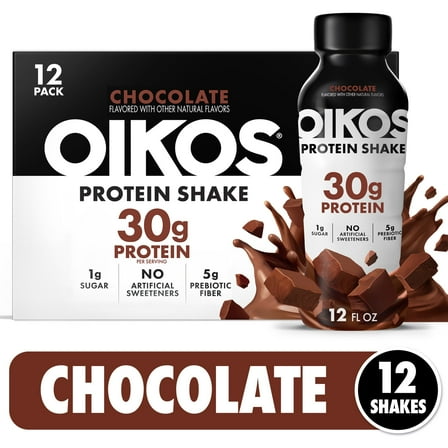 Oikos Protein Shake, Shelf Stable, Chocolate, 30g Protein, 12 fl oz, 12 Count​ Bottles