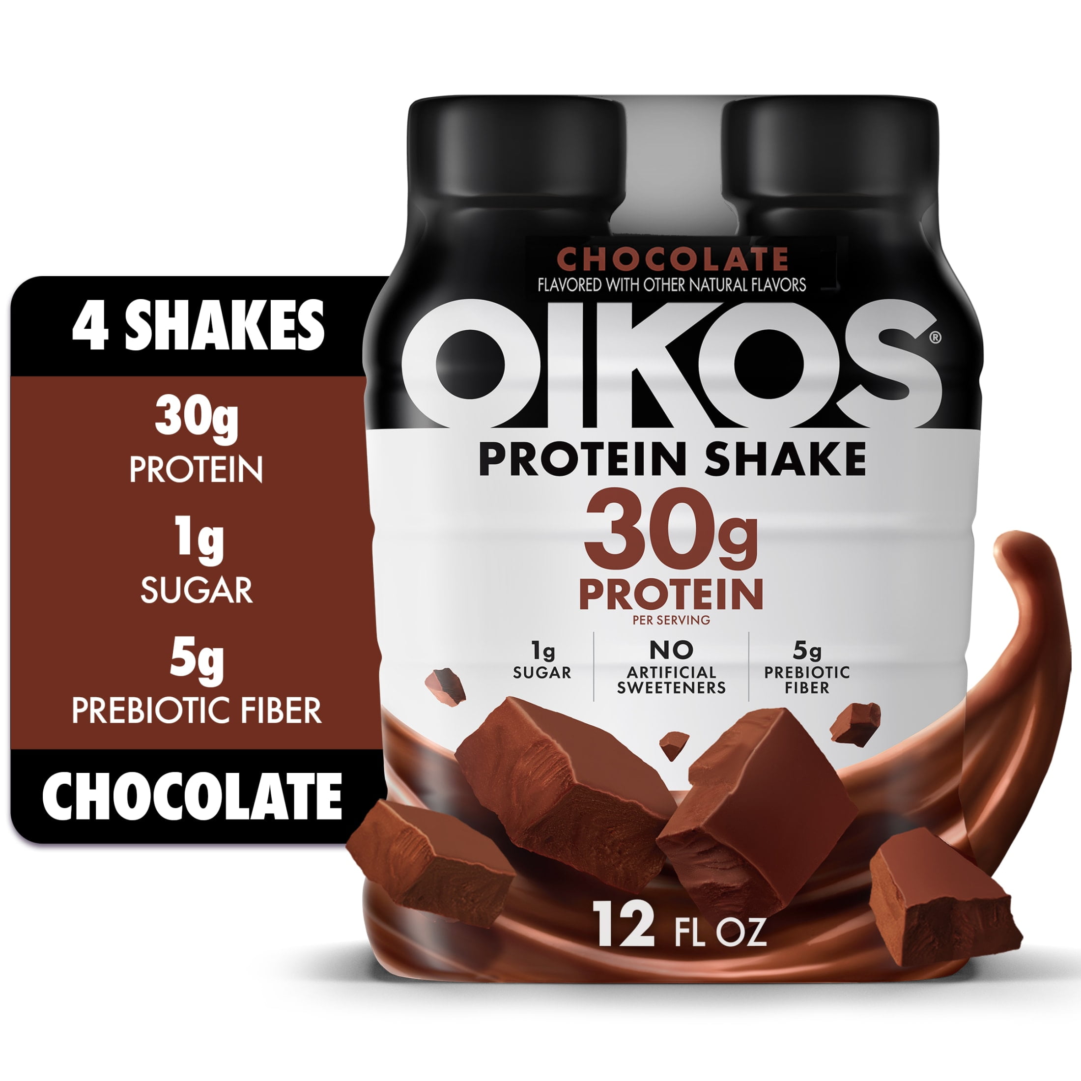 Oikos Protein Shake, Shelf Stable, Chocolate, 30g Protein, 12 fl oz, 4 ...