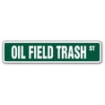 thumbnail image 1 of OIL FIELD TRASH Street Sign roughnecks drilling rigs worker Texas | Indoor/Outdoor |  30" Wide, 1 of 5