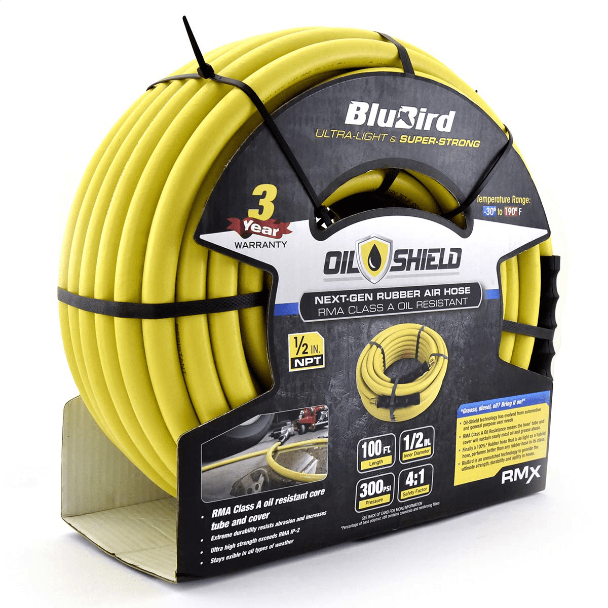 Blubird OS12100 1/2" x 100' Class A Rubber Air Hose Range 50F to