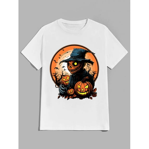 OIMCCIV 2023 PUMPKIN NIGHT Happy Halloween T-Shirt Leisure Crew Neck Pullover Graphic Tee with Short Sleeves T-Shirt
