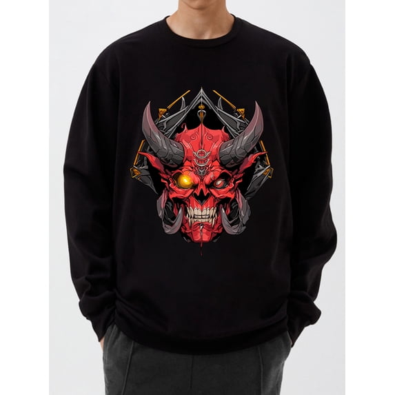 OIMCCIV Unisex Casual Demon Pattern Printing Crew Neck Pullover Graphic Hoodies