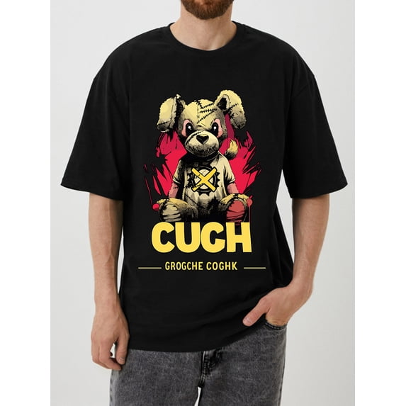 OIMCCIV Unisex Casual Loose T-shirt Cartoon Funny Printing Crew Neck Short Sleeve T-Shirt