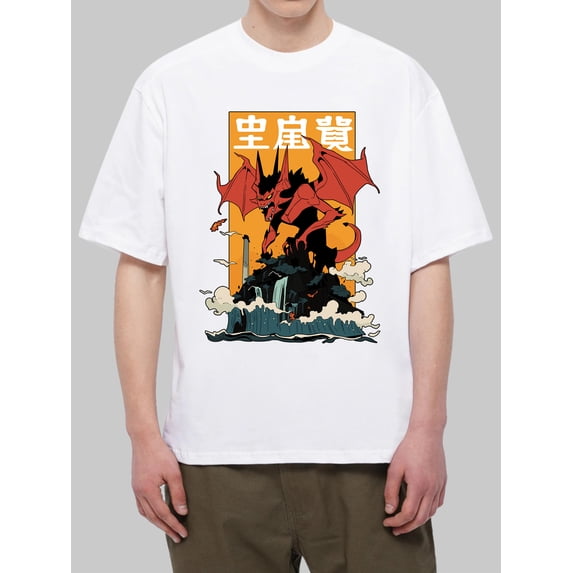 OIMCCIV Unisex Casual Loose T-shirt Monster Element Printing Crew Neck Short Sleeve T-Shirt