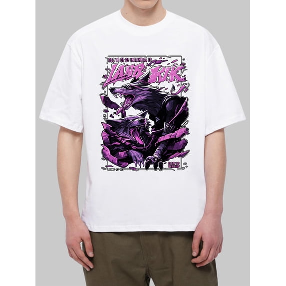 OIMCCIV Unisex Casual Loose T-shirt Wolf Pattern Purple Graffiti Printing Crew Neck Short Sleeve T-Shirt