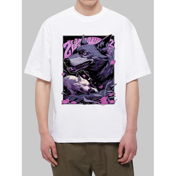 OIMCCIV Unisex Casual Loose T-shirt Wolf Printing Crew Neck Short Sleeve T-Shirt