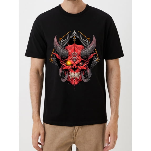 OIMCCIV Unisex Casual T-shirt Demon Pattern Printing Crew Neck Graphic Tee with Short Sleeves T-Shirt
